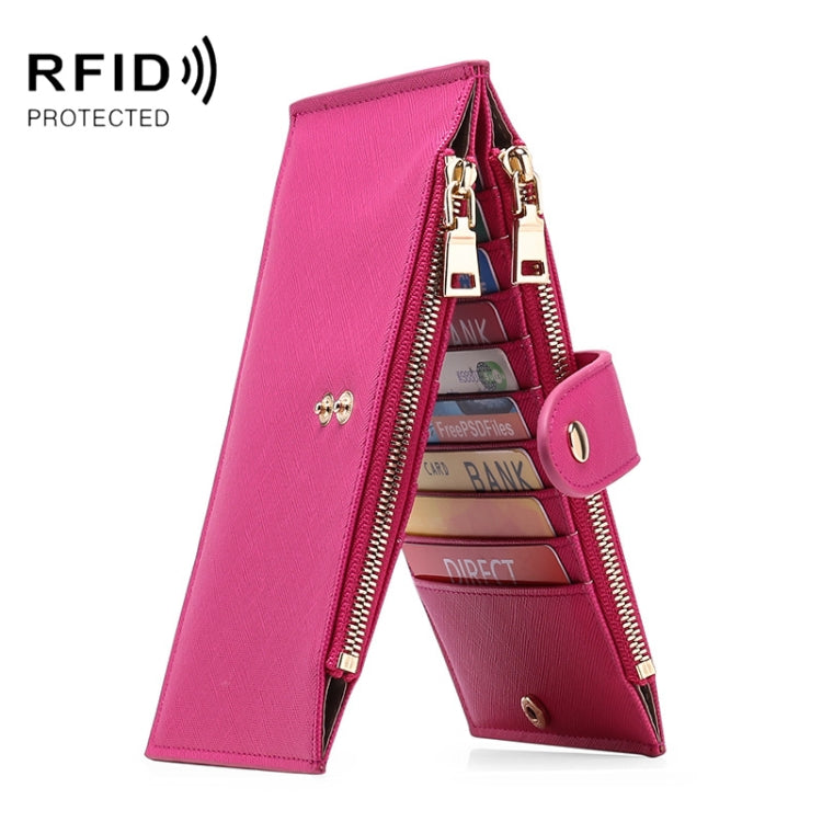 GLQ167  RFID Two-way Folding PU Cross Pattern With Zipper Pocket Wallet