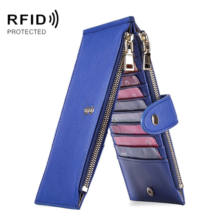 GLQ167  RFID Two-way Folding PU Cross Pattern With Zipper Pocket Wallet