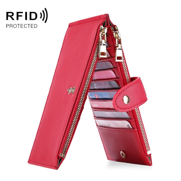 GLQ167  RFID Two-way Folding PU Cross Pattern With Zipper Pocket Wallet