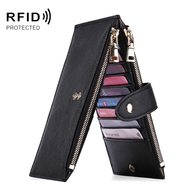 GLQ167  RFID Two-way Folding PU Cross Pattern With Zipper Pocket Wallet