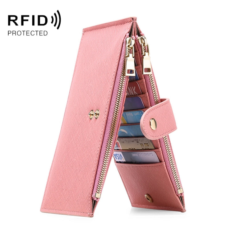 GLQ167  RFID Two-way Folding PU Cross Pattern With Zipper Pocket Wallet