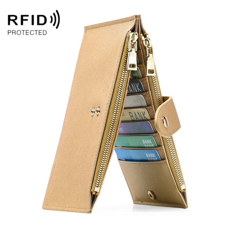 GLQ167  RFID Two-way Folding PU Cross Pattern With Zipper Pocket Wallet