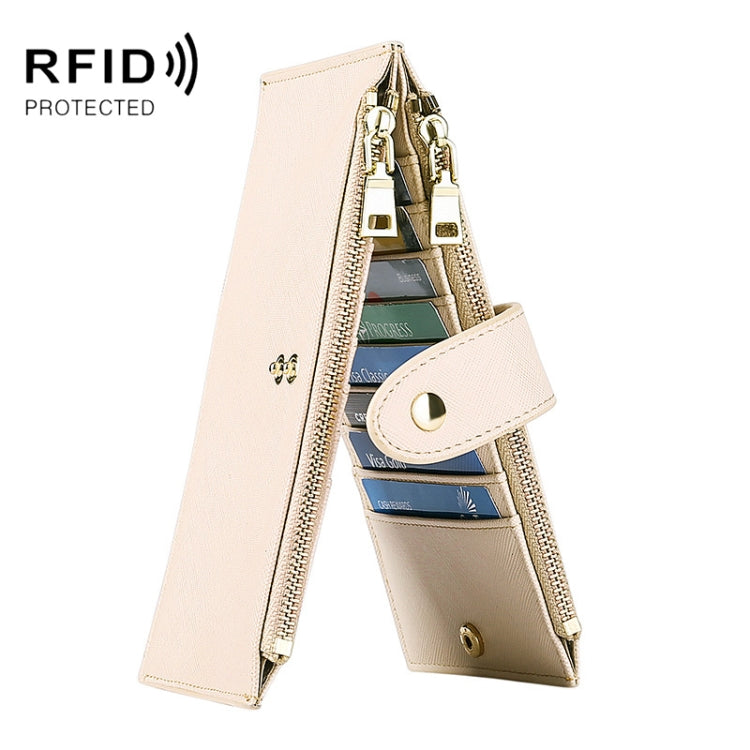 GLQ167  RFID Two-way Folding PU Cross Pattern With Zipper Pocket Wallet