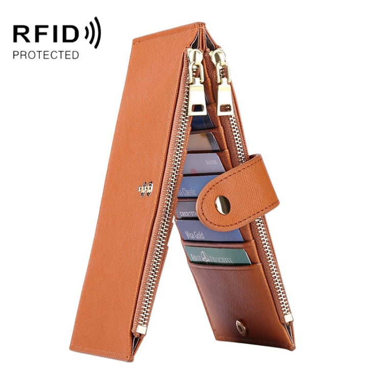 GLQ167  RFID Two-way Folding PU Cross Pattern With Zipper Pocket Wallet