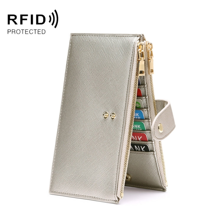 GLQ167  RFID Two-way Folding PU Cross Pattern With Zipper Pocket Wallet