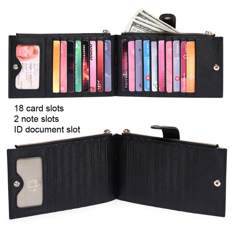 GLQ167  RFID Two-way Folding PU Cross Pattern With Zipper Pocket Wallet