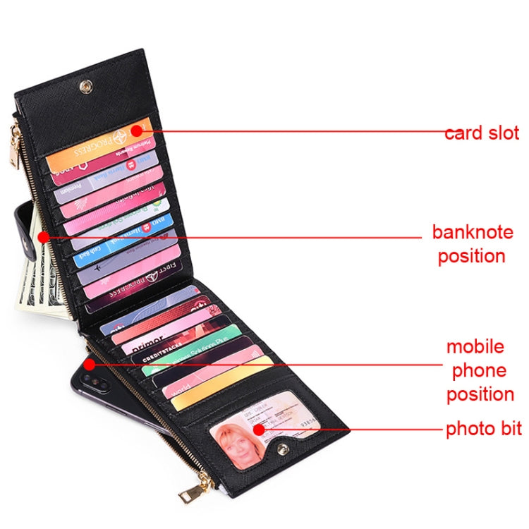 GLQ167  RFID Two-way Folding PU Cross Pattern With Zipper Pocket Wallet