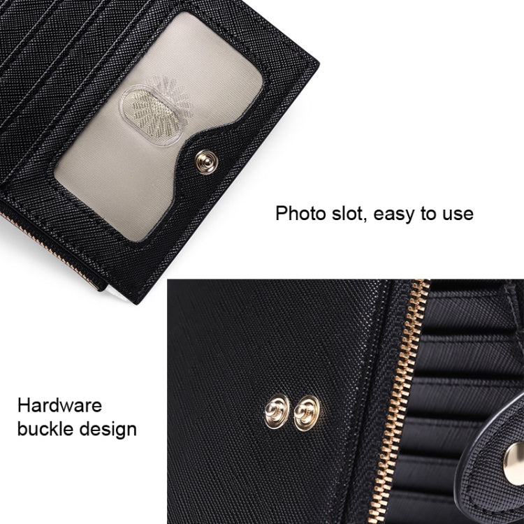 GLQ167  RFID Two-way Folding PU Cross Pattern With Zipper Pocket Wallet
