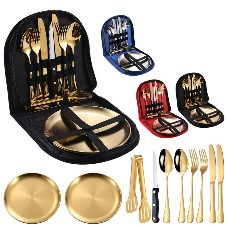 Stainless Steel Portable Cutlery Set Western Steak Knife Fork Spoon Set,Color: Blue Silver