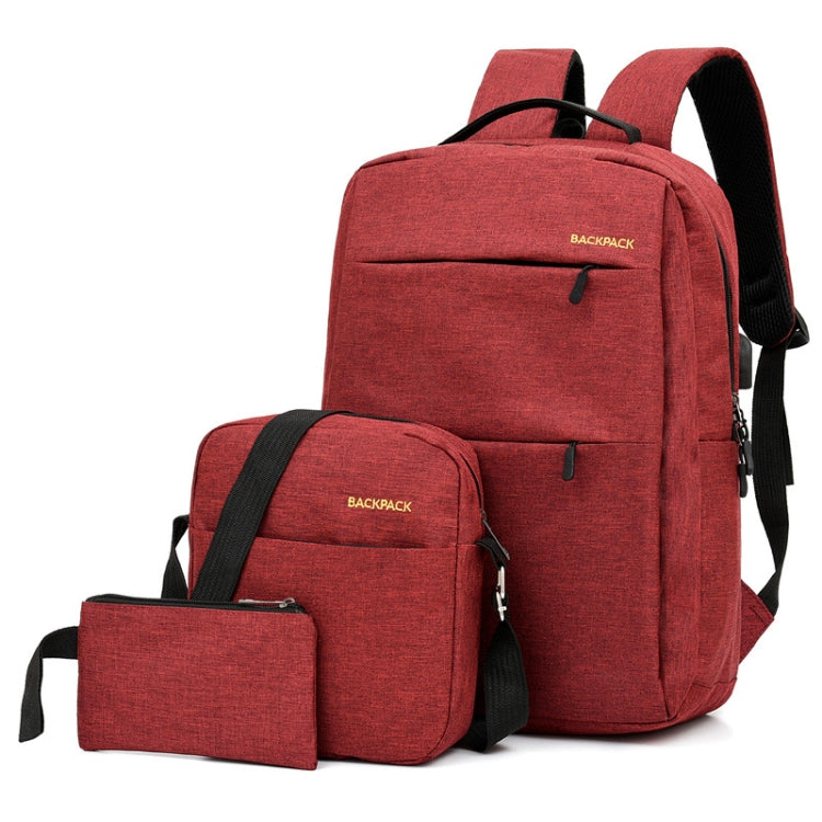 Three PCS/Sets USB Charging Outdoor Travel Backpack Student School Bag