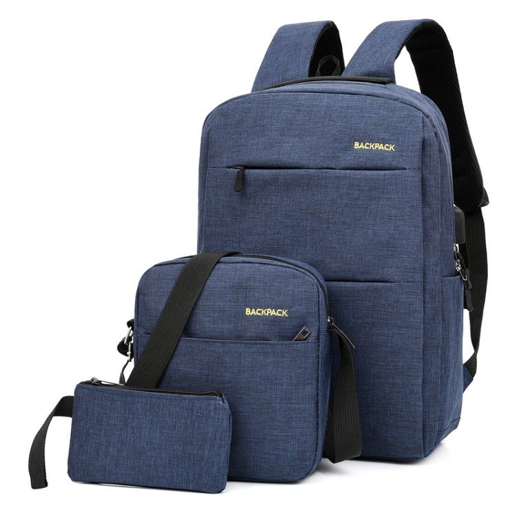 Three PCS/Sets USB Charging Outdoor Travel Backpack Student School Bag