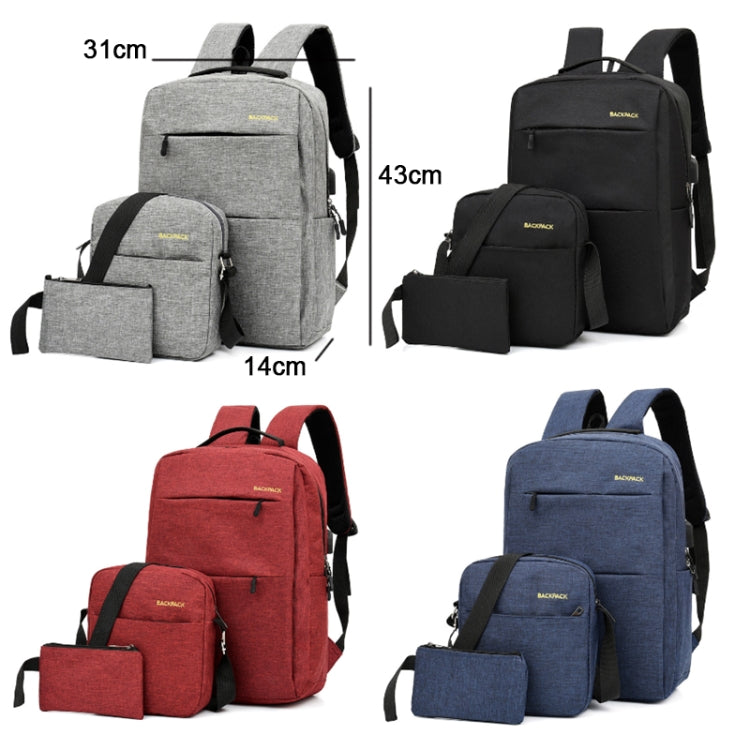 Three PCS/Sets USB Charging Outdoor Travel Backpack Student School Bag