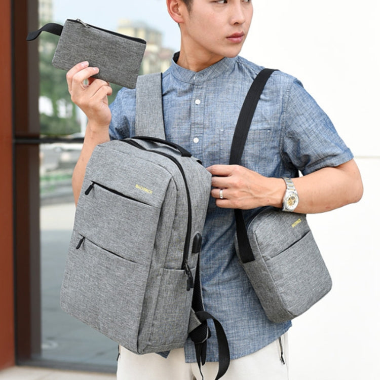 Three PCS/Sets USB Charging Outdoor Travel Backpack Student School Bag