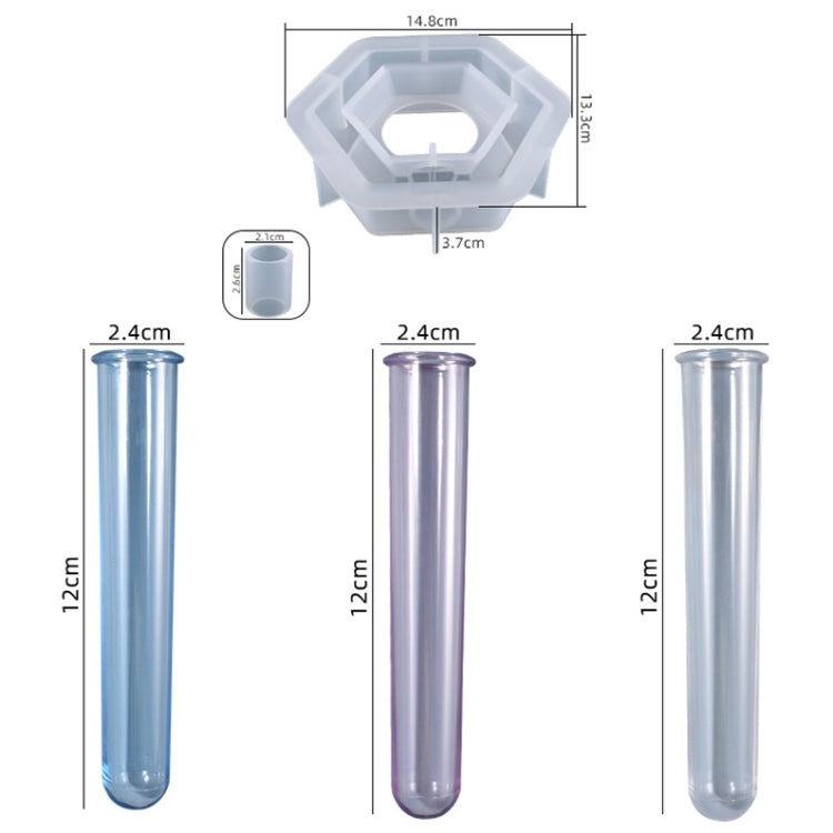 DIY Crystal Epoxy Test Tube Cultivation Vase Silicone Mould, Spec: Hexagon+2Pcs Blue