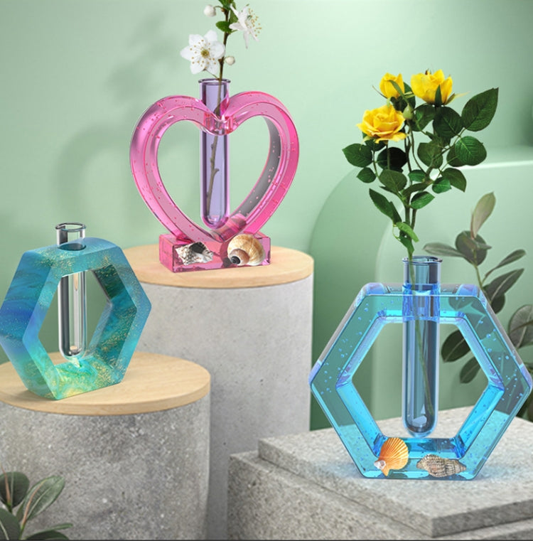 DIY Crystal Epoxy Test Tube Cultivation Vase Silicone Mould, Spec: Hexagon+2Pcs Light Purple