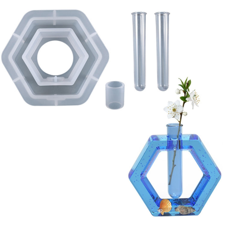 DIY Crystal Epoxy Test Tube Cultivation Vase Silicone Mould, Spec: Hexagon+2Pcs Transparent