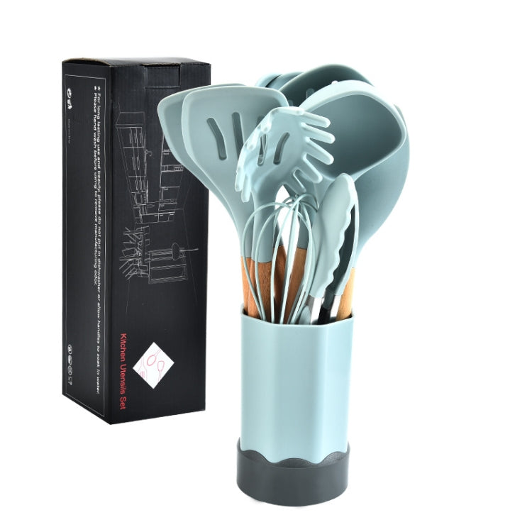 Beech Wood Silicone Kitchen Set With Storage Bucket