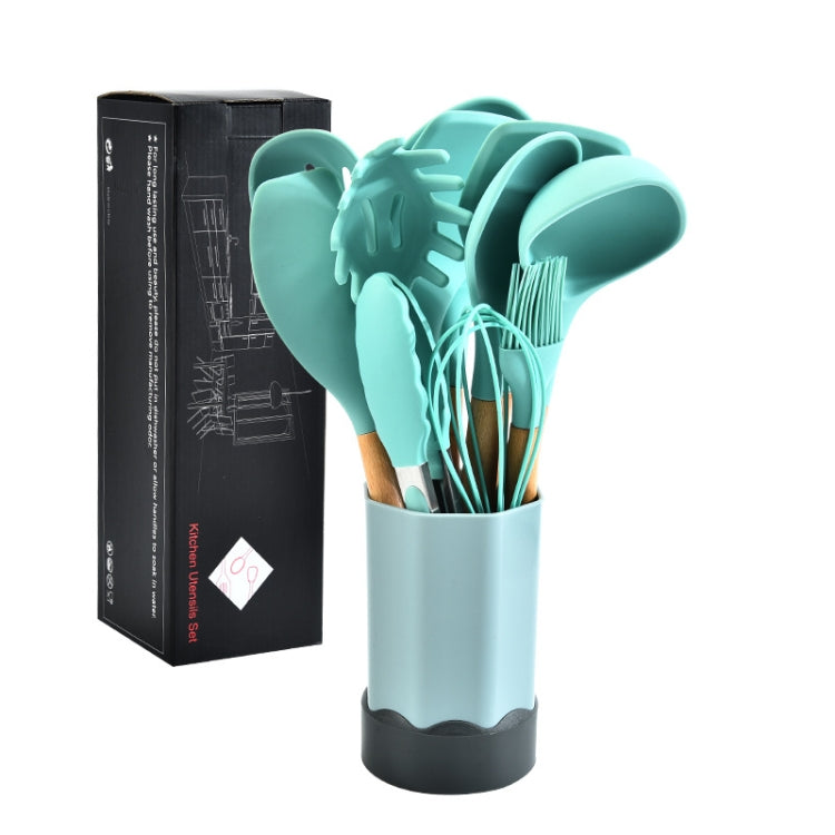 Beech Wood Silicone Kitchen Set With Storage Bucket