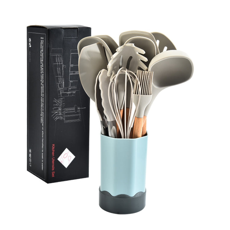 Beech Wood Silicone Kitchen Set With Storage Bucket