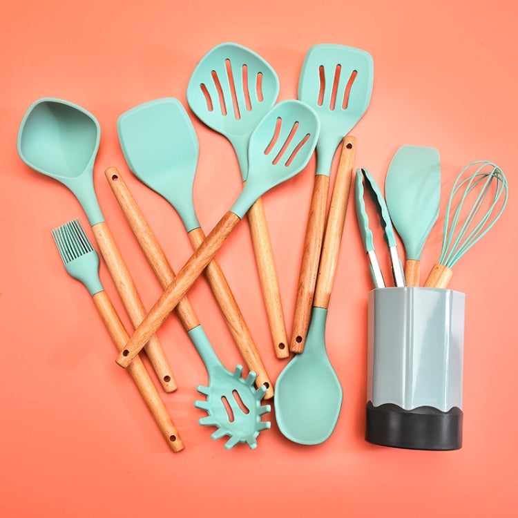 Beech Wood Silicone Kitchen Set With Storage Bucket