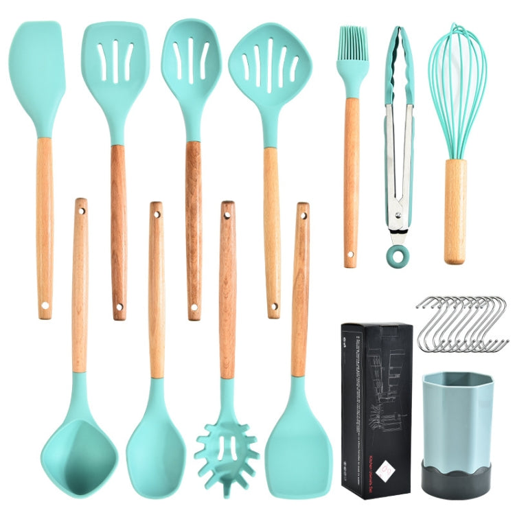 Beech Wood Silicone Kitchen Set With Storage Bucket