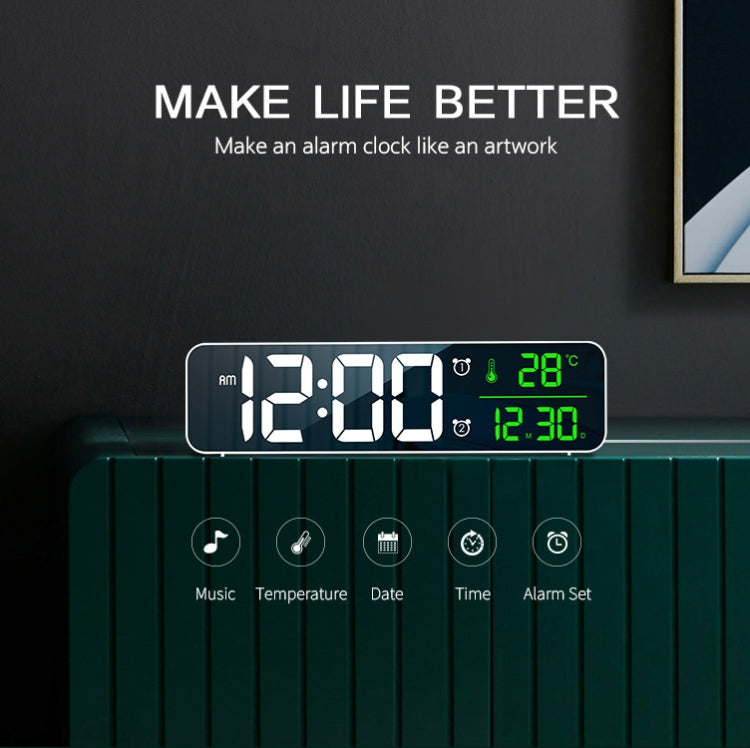 8810 LED Mirror Living Room Music Wall Clock with Temperature Date Display