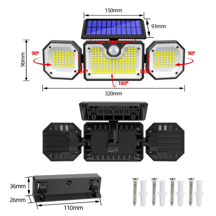 Solar Human Body Sensor Light LED Outdoor Waterproof Garden Light, Style: All In One 226LED