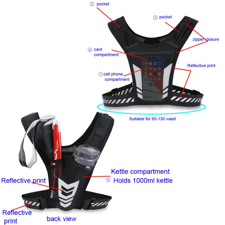 Sports Water Bottle Chest Bag Breathable Riding Night Running Reflective Backpack