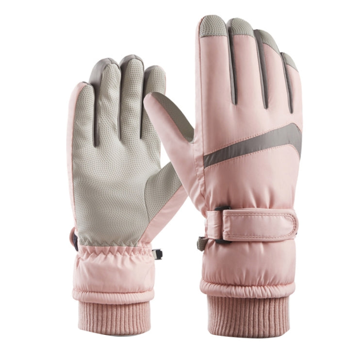 1 Pair DF-05 Outdoor Riding Waterproof Non-slip Warm Fleece Thickened Gloves Female Type (Pink)