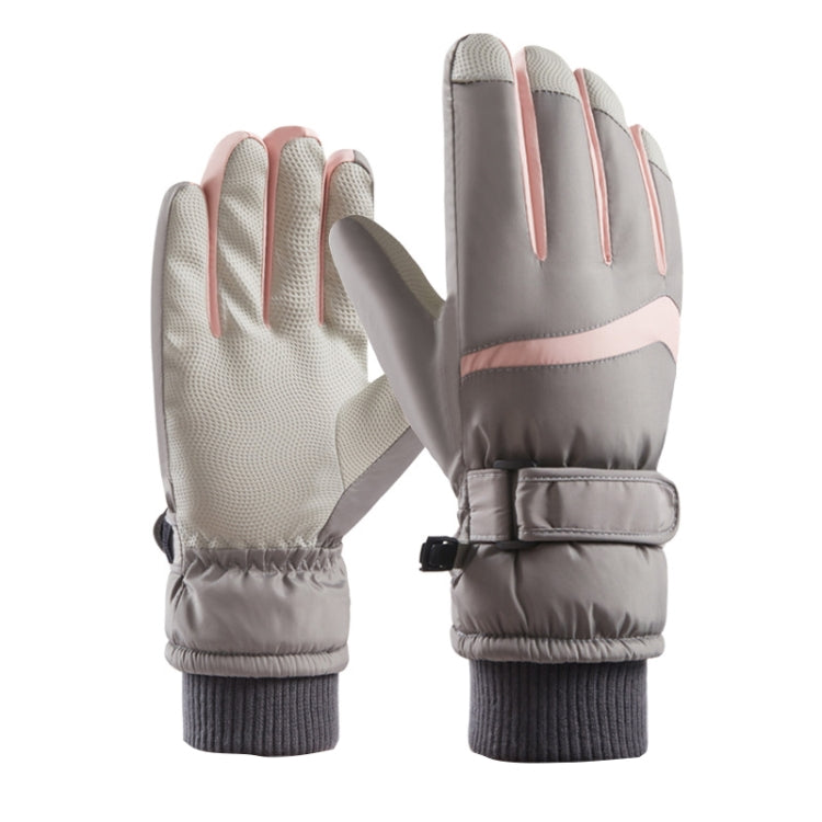 1 Pair DF-05 Outdoor Riding Waterproof Non-slip Warm Fleece Thickened Gloves Female Type (Gray)