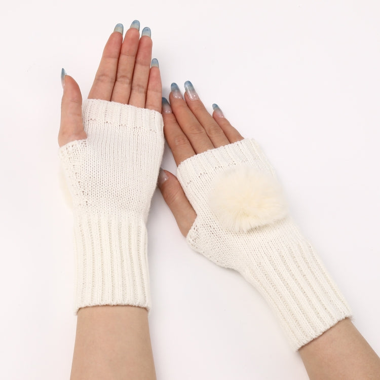 Autumn And Winter Women Fingerless Fur Ball Gloves Knitted Wool Warm Sleeves