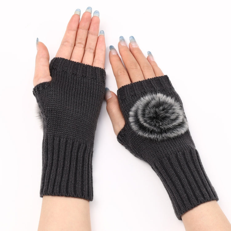 Autumn And Winter Women Fingerless Fur Ball Gloves Knitted Wool Warm Sleeves