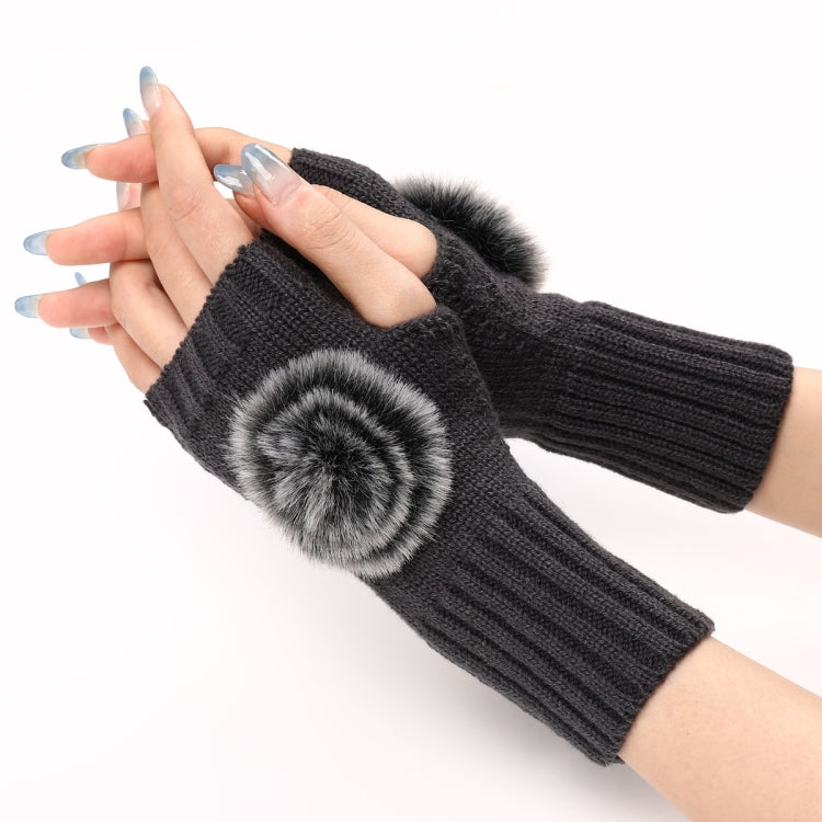 Autumn And Winter Women Fingerless Fur Ball Gloves Knitted Wool Warm Sleeves