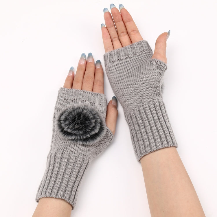Autumn And Winter Women Fingerless Fur Ball Gloves Knitted Wool Warm Sleeves