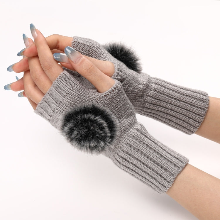 Autumn And Winter Women Fingerless Fur Ball Gloves Knitted Wool Warm Sleeves