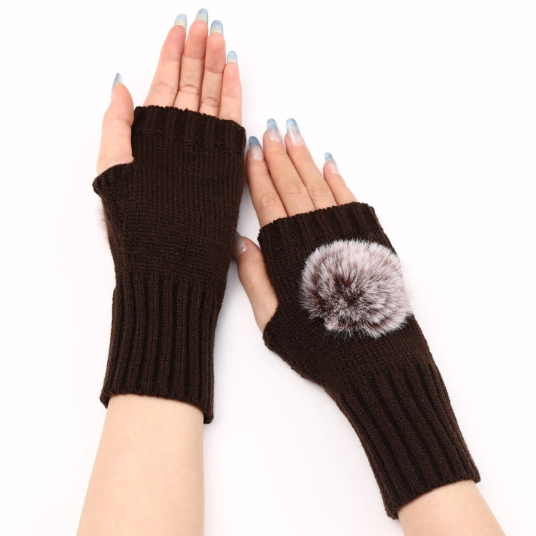 Autumn And Winter Women Fingerless Fur Ball Gloves Knitted Wool Warm Sleeves