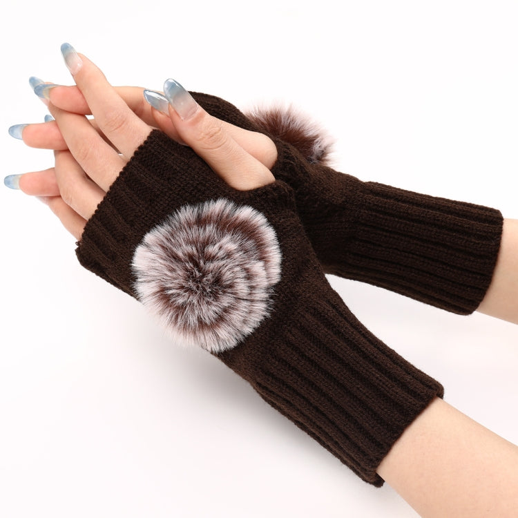 Autumn And Winter Women Fingerless Fur Ball Gloves Knitted Wool Warm Sleeves