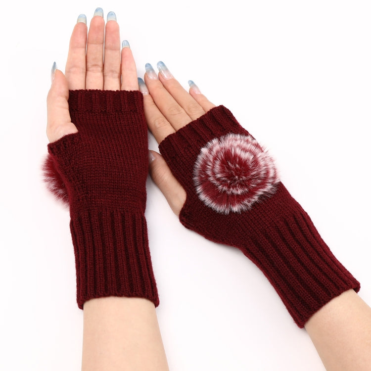 Autumn And Winter Women Fingerless Fur Ball Gloves Knitted Wool Warm Sleeves