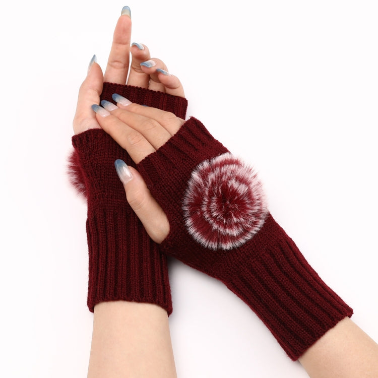 Autumn And Winter Women Fingerless Fur Ball Gloves Knitted Wool Warm Sleeves