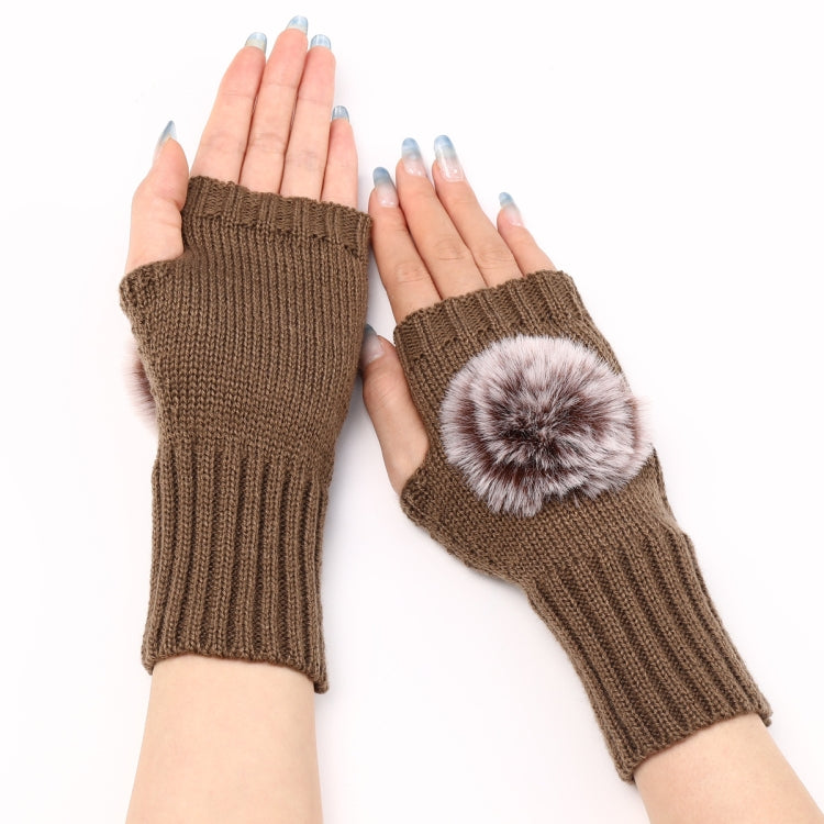 Autumn And Winter Women Fingerless Fur Ball Gloves Knitted Wool Warm Sleeves