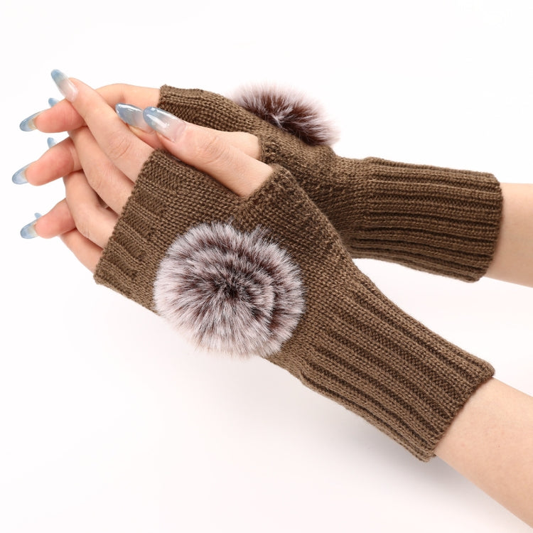 Autumn And Winter Women Fingerless Fur Ball Gloves Knitted Wool Warm Sleeves