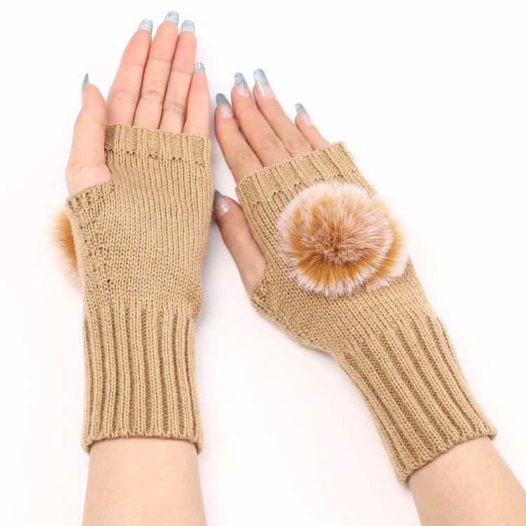 Autumn And Winter Women Fingerless Fur Ball Gloves Knitted Wool Warm Sleeves