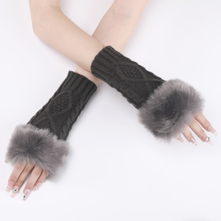 Ladies Short Type Furry Gloves Diamond Knit Warm Fingerless Arm Sleeves