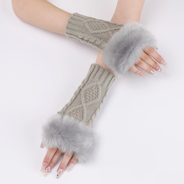 Ladies Short Type Furry Gloves Diamond Knit Warm Fingerless Arm Sleeves