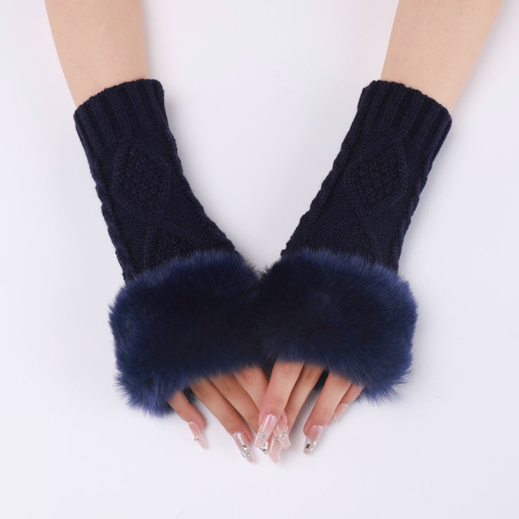 Ladies Short Type Furry Gloves Diamond Knit Warm Fingerless Arm Sleeves