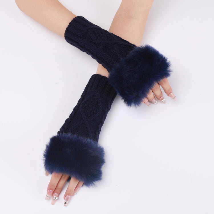 Ladies Short Type Furry Gloves Diamond Knit Warm Fingerless Arm Sleeves