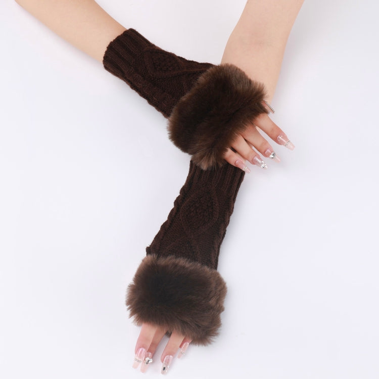 Ladies Short Type Furry Gloves Diamond Knit Warm Fingerless Arm Sleeves