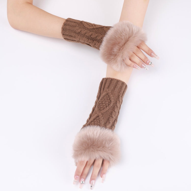 Ladies Short Type Furry Gloves Diamond Knit Warm Fingerless Arm Sleeves