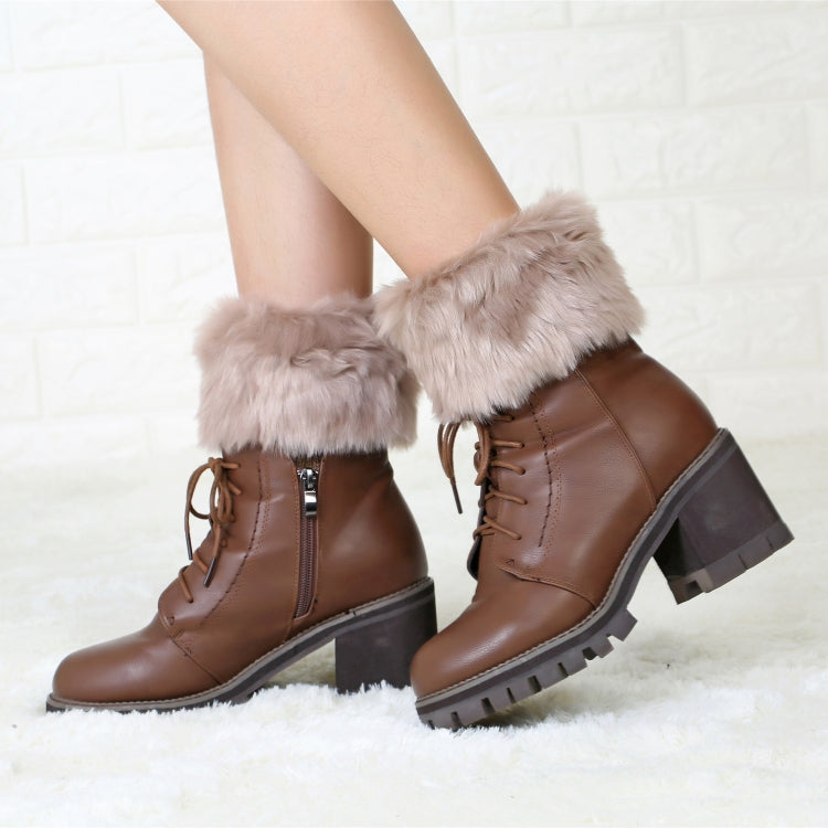 Ladies Short Type Flip Mouth Furry Warm Knit Socks Sleeve Boot Cover