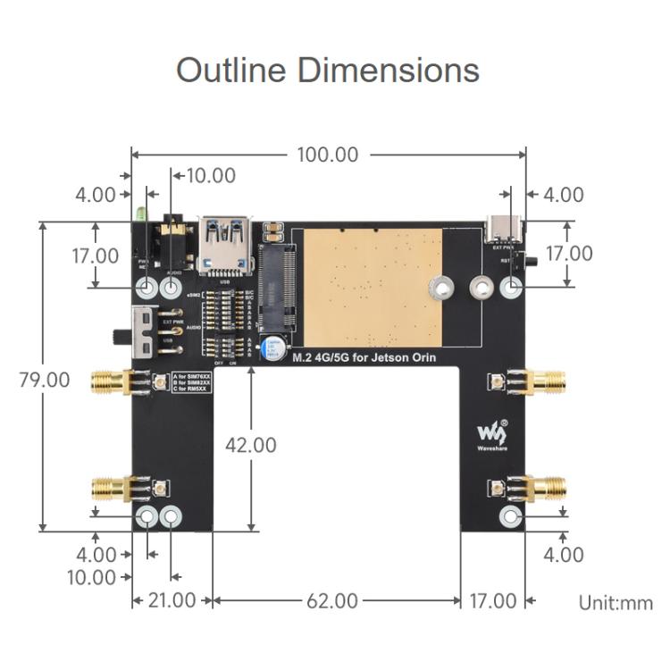 Waveshare SIM7600G-H-M.2 4G Module for Jetson Orin Supports 4G / 3G / 2G Communication And GNSS Positioning, Global Coverage